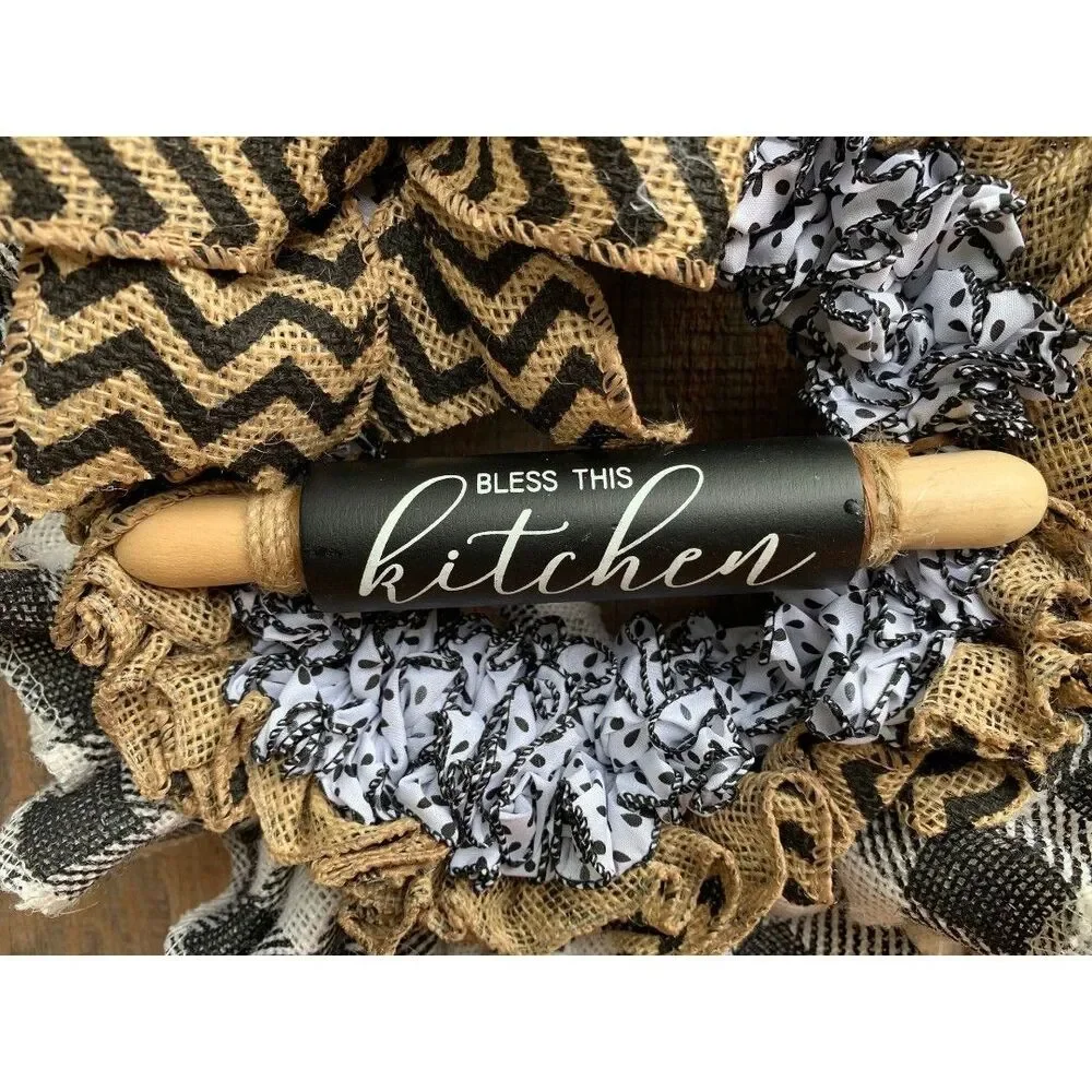 Bless this Kitchen Ruffled Plaid Burlap Mini 12.5
